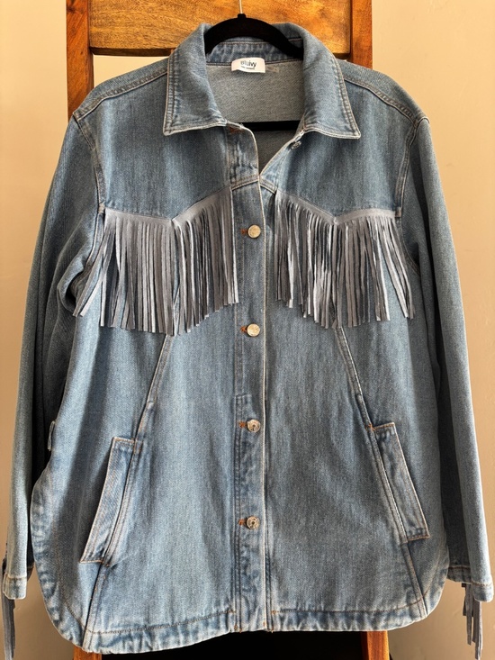 Bluivy Jackets & Blazers - BluIvy Fringe Denim Jacket Size Large